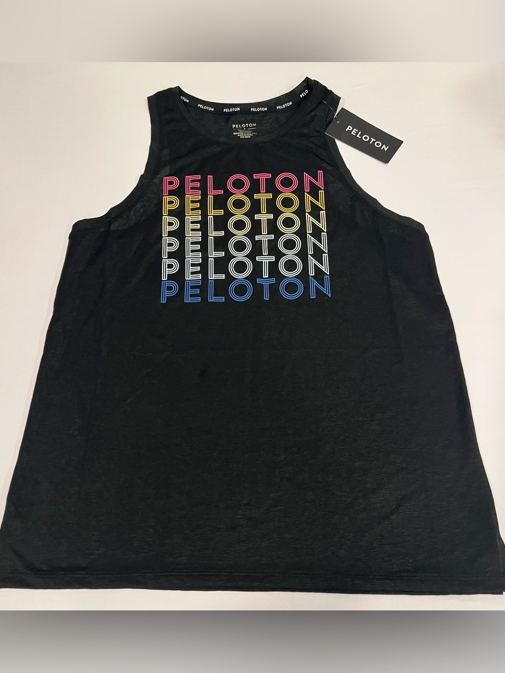 Peloton Agility Racer Tank with Pink, Yellow, White & Blue Stacked Logo NWT